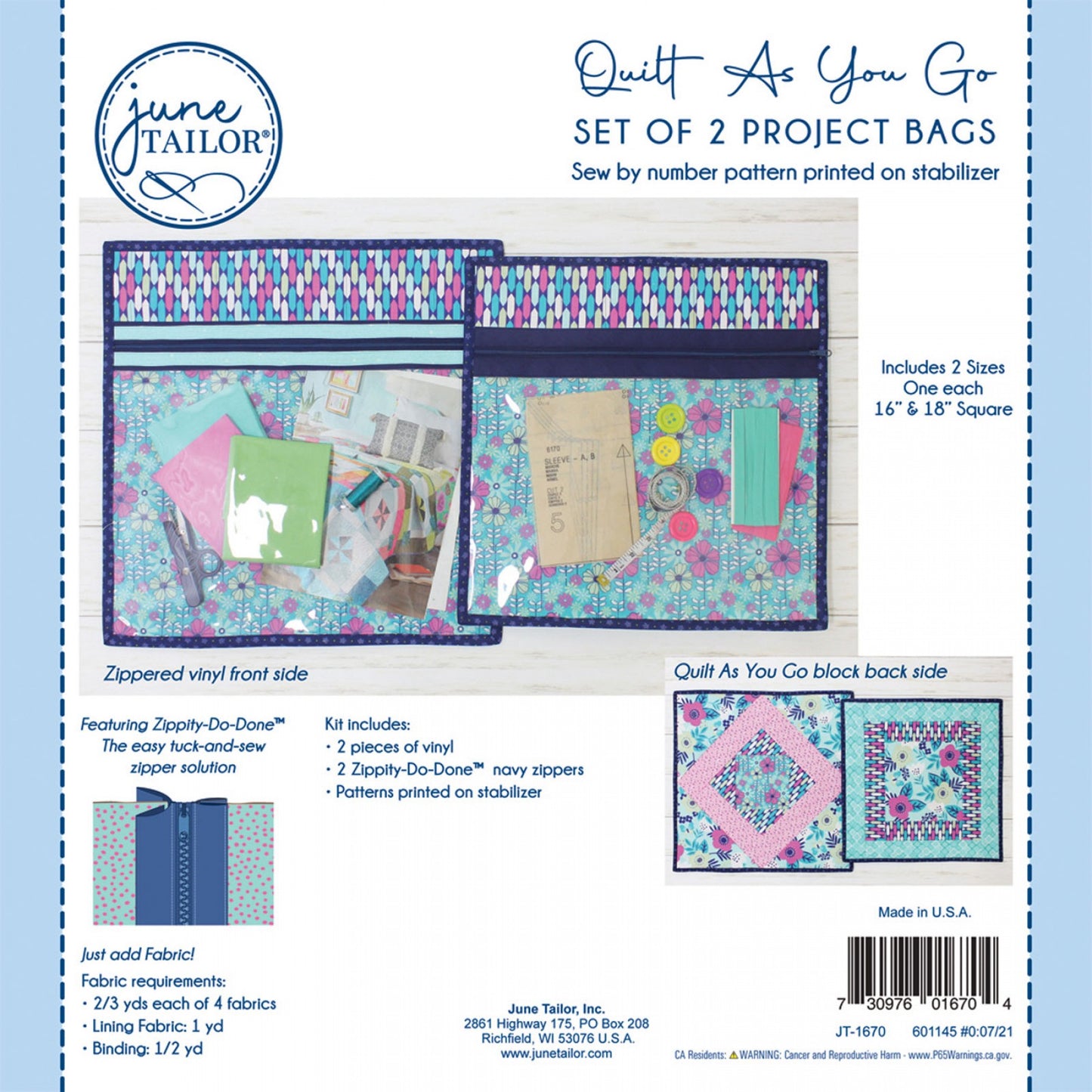 Quilt As You Go Zippity-Do-Done Project Bags (multiple colors)