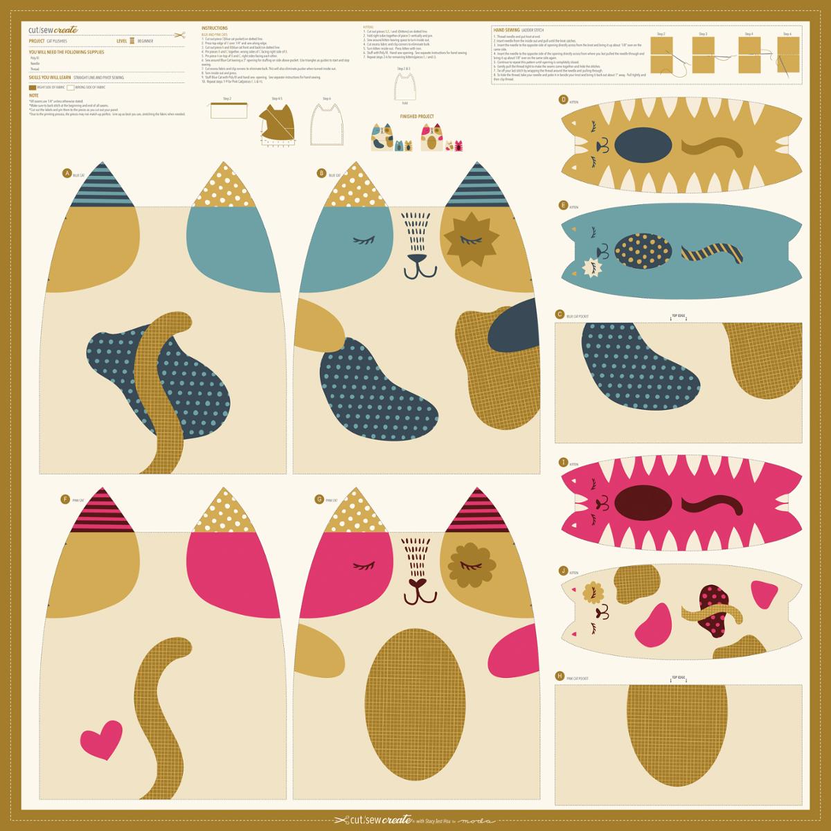 Cat Plushies Panel by Cut Sew Create